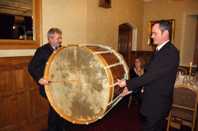 Tim Collins trying the lambeg drum col collins playing the lambeg drum